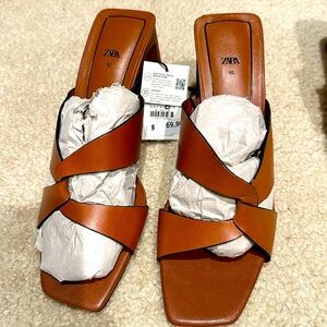ZARA Block Heel Leather sandals